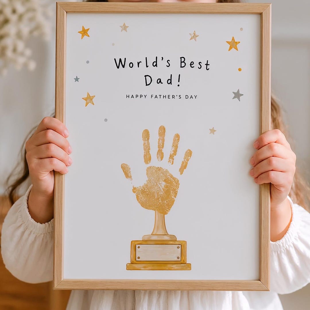 Father’s Day Handprint Art, Father's Day Trophy Keepsake, DIY Gift From ...