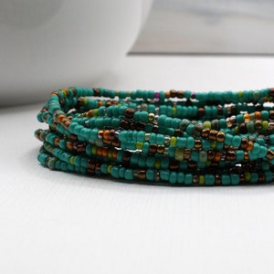 12-13 wrap glass bead bracelet Extra long seed bead bracelet Bohemian stacking bracelet or necklace on elastic stretch cord Ready to ship