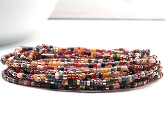 Raspberry Sundae Beaded Wrap Bracelet – 90" Japanese Seed Beads, Handmade USA