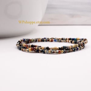 Landscape ~ Glass seed bead multi wrap bracelet. Wraps 3x around wrist. Can be worn as an anklet or necklace.