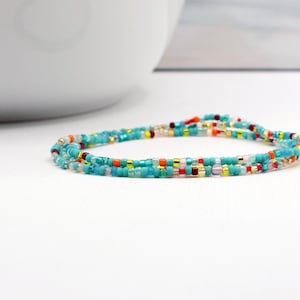 Seed bead 3x wrap bracelet hand strung tiny bead friendship bracelet. Fiesta No 4. Can be worn as bracelet, necklace or anklet