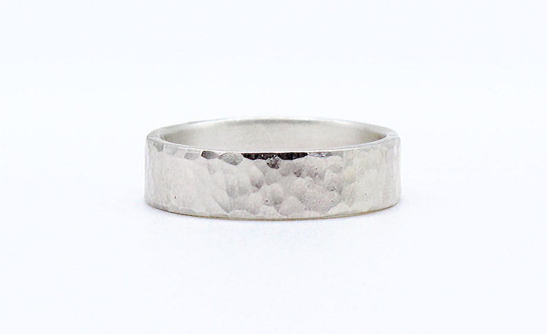 Hammered sterling silver wedding band Wide silver ring for men Available in 3 finishes Handmade textured stacking ring Thumb ring