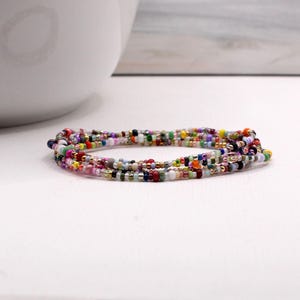 Butterfly Garden Beaded Wrap Bracelet – 5x Wrap, 35&quot;, Japanese Glass Seed Beads, Multi-Color Boho Jewelry, Wear as Necklace or Anklet