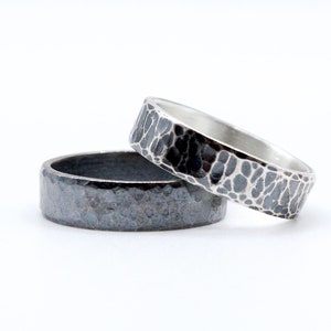 Hammered sterling silver wedding band Wide silver ring for men Available in 3 finishes Handmade textured stacking ring Thumb ring