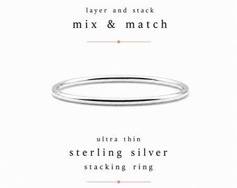 Anillo apilable de plata de ley – Banda ultrafina y lisa, anillo minimalista y delicado, combina con otros anillos, regalo de joyería para el día a día para ella.