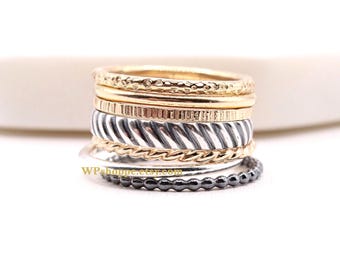 Juego de anillos apilables de metal mixto: anillos apilables de plata de ley y chapados en oro