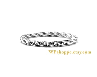 Sterling silver stacking ring. Twisted thumb ring. Thick silver dot twist band. Minimalist stacker ring.