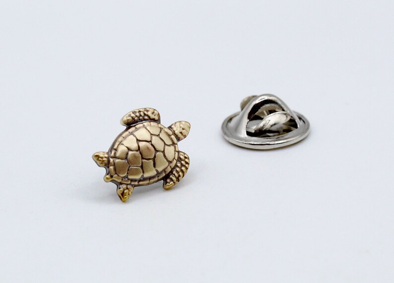 Brass Sea Turtle Tie Tac, Lapel Pin, Turtle Brooch, Gift for Him, Sea Turtle Tie Tack, Beach Accessory, Unisex Pin image 5