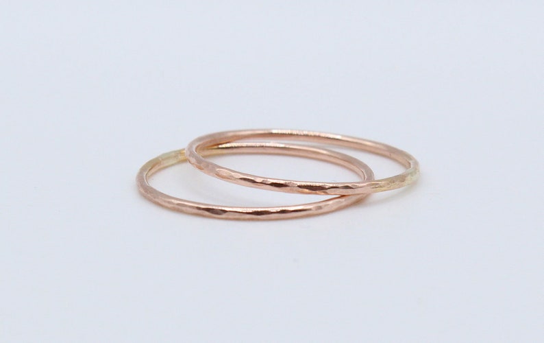 Rose Gold Hammered Stacking Ring Set of 5 Ultra Thin 14k Rose Gold Filled Rings Delicate rings Dainty Stacking Rings Thin Gold Rings image 6