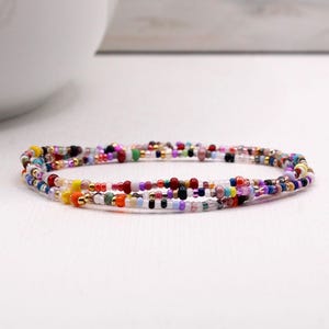 Butterfly Garden Beaded Wrap Bracelet – 3-in-1 Stretchy Jewelry, Japanese Seed Beads, Multicolor Boho Anklet/Necklace