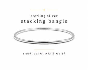Sterling Silver Stacking Bangle • 2mm Smooth Solid Silver Bracelet • Minimalist Layering Bangle • Handmade to Order