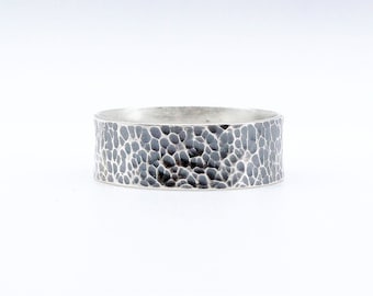 Brede gehamerd zilveren Ring Sterling Zilver mannelijk stapelen Ring 8mm Mens zilveren trouwring Mens trouwring