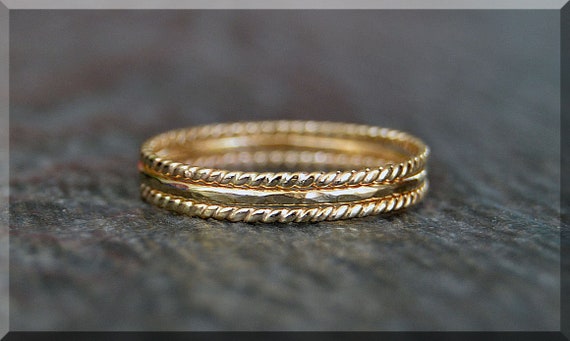 Set of 3 Ultra Thin 14k Gold Filled Stacking Ring Twisted 14k | Etsy