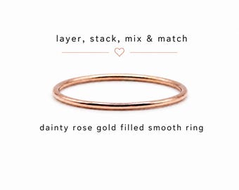 Rose Gold Filled Stacking Ring 1mm Thin Band, Dainty Midi Ring, Minimalist Stackable Ring, Ultra Thin Thumb Ring