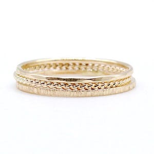 Set of 3 Ultra Thin 14k Gold Filled Stacking Ring Twisted 14k gold filled ring Twig Branch ring Dainty Hammered stacking ring