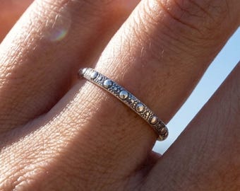 Sterling Silver Dot Ring, Textured Stacking Band, Dainty Silver Ring, Minimalist Stack Ring, Thumb Ring, Handmade Jewelry
