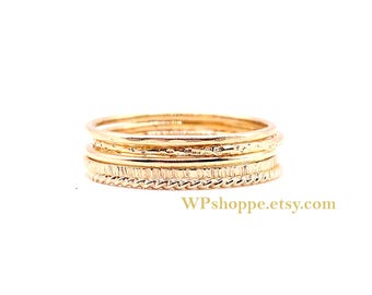 Gold stacker rings. Set of 5 14k gold filled stacking bands to spread among your lucky fingers. Great holiday gift for her.