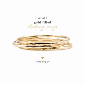 Set of 3 Gold Filled Stacking Rings • Hammered Midi Rings • Ultra Thin Minimalist Ring Stack • Dainty Knuckle Rings