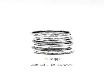 Hammered Sterling Silver Stacking Ring, Ultra Thin 1mm Band, Dainty Knuckle Ring, Minimalist Stack Ring, Textured Silver, Sold individually