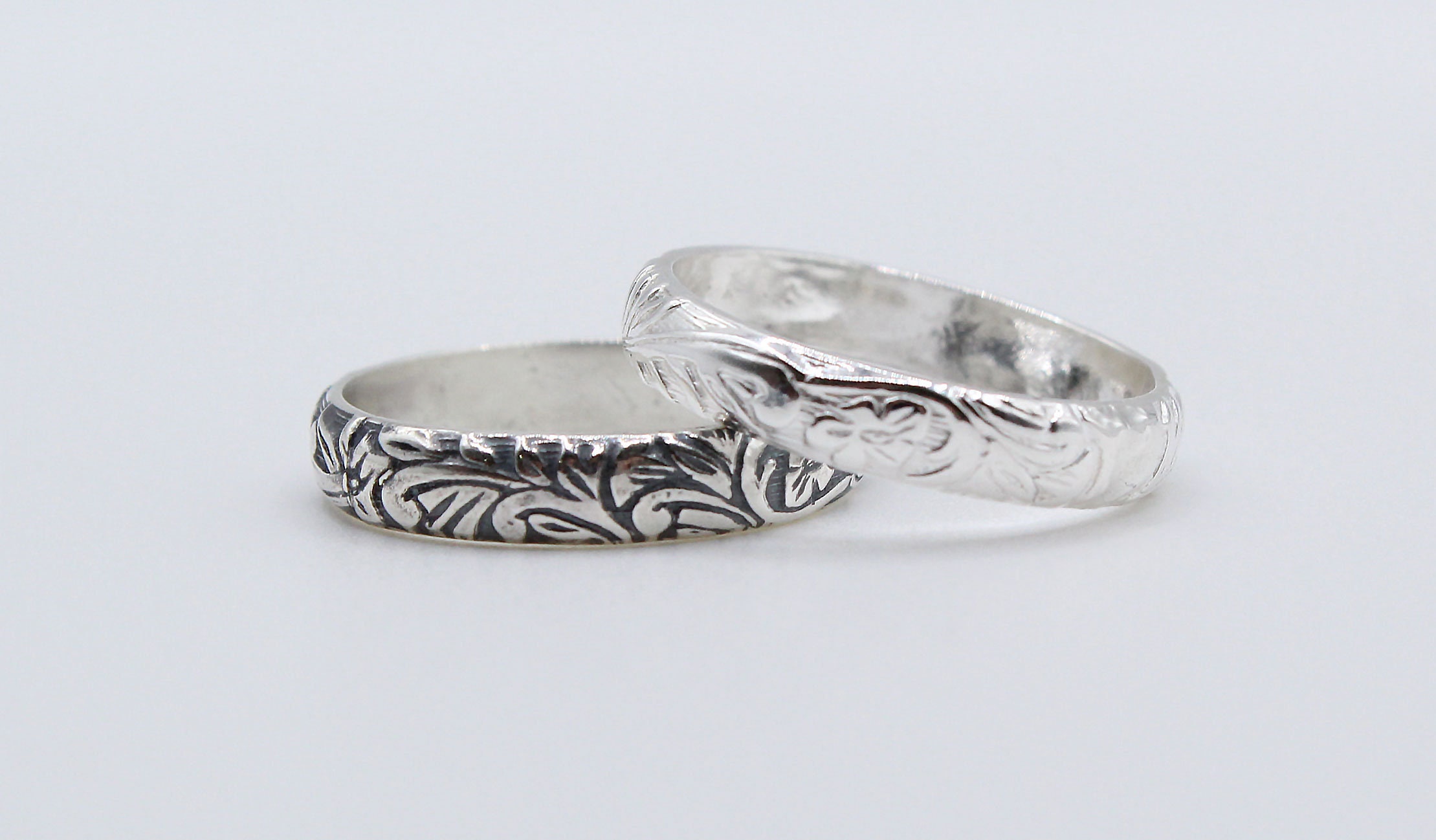 Wide Sterling Silver Stacking Ring Floral Print Ring Stacking - Etsy