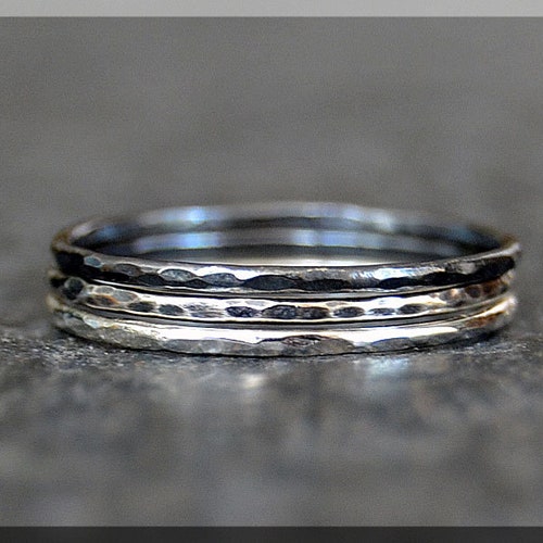 MTO Set of 3 Ultra Thin Ombre Twisted Sterling Silver Stacking - Etsy