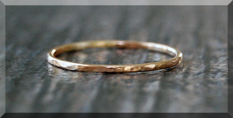 Gold Filled 14k Thin Hammered Ring Dainty Stacking Ring