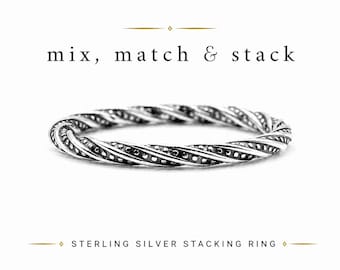Sterling Silver Twist Ring, Thick Stacking Ring, Rope Band, Oxidized Silver Ring, Thumb Ring, Minimalist Stacker, 2.1mm