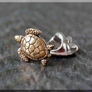 Brass Sea Turtle Tie Tac, Lapel Pin, Turtle Brooch, Gift for Him, Sea Turtle Tie Tack, Beach Accessory, Unisex Pin image 7