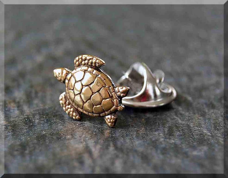 Brass Sea Turtle Tie Tac, Lapel Pin, Turtle Brooch, Gift for Him, Sea Turtle Tie Tack, Beach Accessory, Unisex Pin image 7