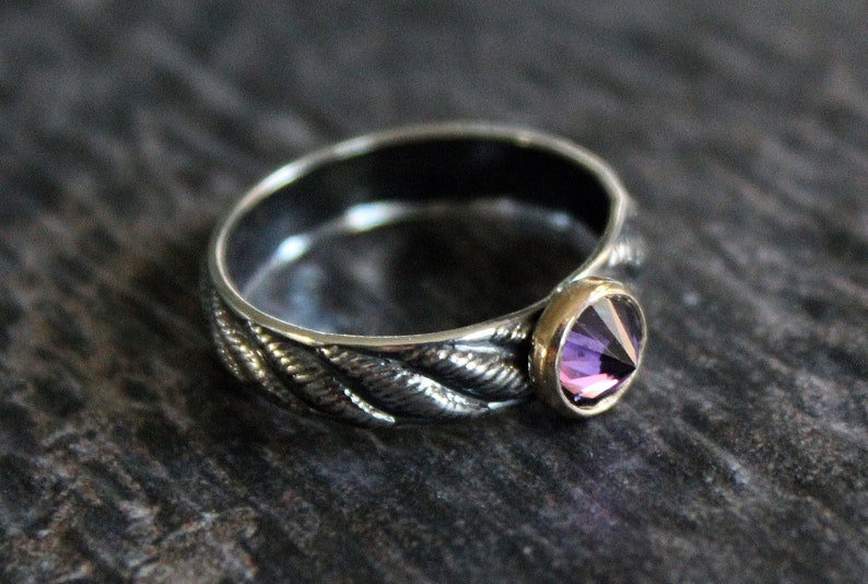 Inverted Setting Layering Mothers Ring Sterling Silver Birthstone Ring 14k Gold Bezel Setting Choose Your Birthstone Stacking Ring