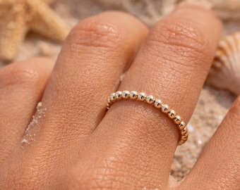 Gold Filled Beaded Ring, Dainty Stacking Ring, 1.9mm Gold Ring, Minimalist Eternity Band, Thumb Ring, Stackable Ring Set, Everyday Jewelry