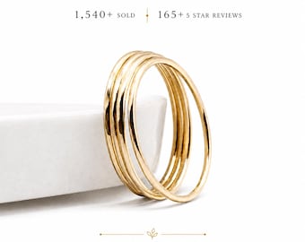 Ultra Thin Gold Filled Stacking Ring, Dainty Hammered 1mm Band, Midi Knuckle Ring, Minimalist Gold Ring