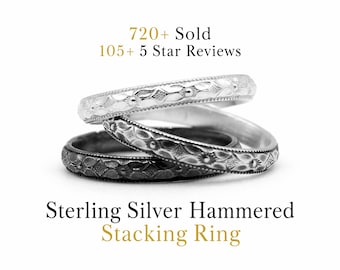 Anillo Art Déco floral de plata de ley, alianza de boda de estilo vintage, anillo apilable de 2,8 mm, banda con diseño de estrella, joyería de inspiración antigua.
