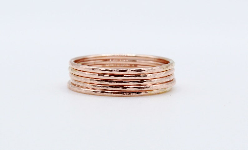 Rose Gold Hammered Stacking Ring Set of 5 Ultra Thin 14k Rose Gold Filled Rings Delicate rings Dainty Stacking Rings Thin Gold Rings image 1