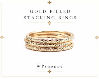 Gold Filled Hammered Stacking Ring, Dainty 1.6mm Band, Minimalist Stack Ring, Thin Textured Ring, Sold Individually or Sets