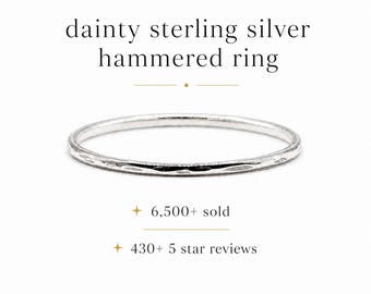 Hammered Sterling Silver Stacking Ring, Ultra Thin 1mm Band, Dainty Knuckle Ring, Minimalist Stack Ring, Textured Silver, Sold individually