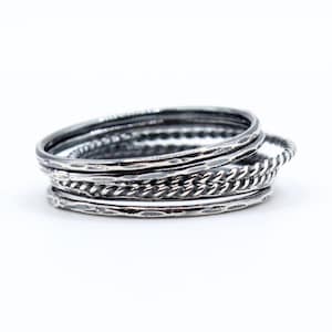 Sterling Silver Stacking Rings Set of 6 Minimalist Ring Set Hammered Rings Twist Ring Tiny Sterling Stacking Ring Set