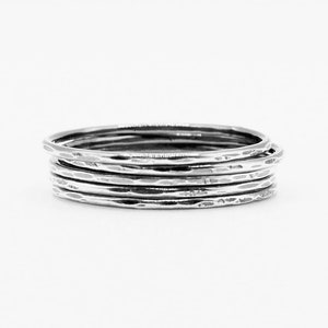 Ultra Thin Hammered Sterling Silver Stackable Ring — Minimalist Handmade Jewelry, Oxidized or Bright Finish