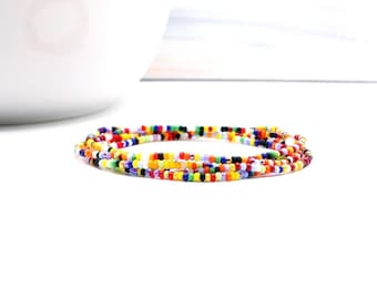 Bohemian Rainbow Beaded Wrap Bracelet, Necklace, or Anklet