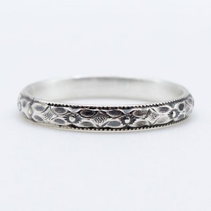 Floral Sterling Silver Stacking Ring Art Deco Floral Ring Silver Starburst Eternity Ring Sterling Silver Wedding Band image 1