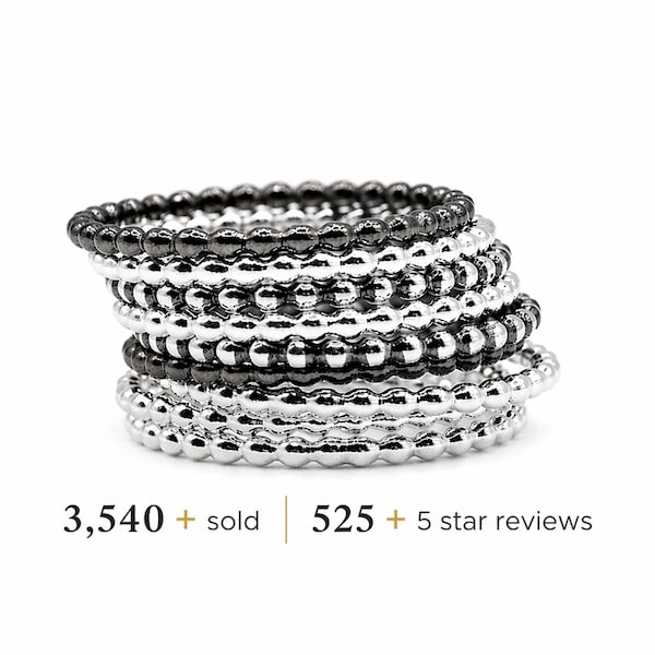 Sterling Silver Beaded Ring 1.5mm, Dainty Stacking Ring, Minimalist Silver Band, Oxidized Black or Brushed Finish Ring