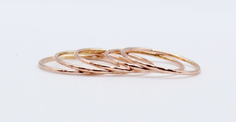 Rose Gold Hammered Stacking Ring Set of 5 Ultra Thin 14k Rose Gold Filled Rings Delicate rings Dainty Stacking Rings Thin Gold Rings image 5