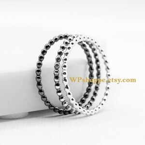 Sterling Silver Beaded Stacking Ring - Handmade Eternity Ring, 3 Finishes Available, Bright, Oxidized Brushed, or Oxidized Black
