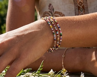 Butterfly Garden Wrap Bracelet 21” • Seed Bead Wrap Bracelet • Boho Layered Bracelet • 3 Wrap Bracelet • Set of 1 2 or 3