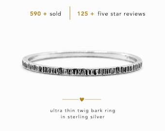 Sterling Silver Stacking Ring Thin Textured Band 1.2mm Bark Finish Dainty Stackable Ring Knuckle Ring Gift for Her