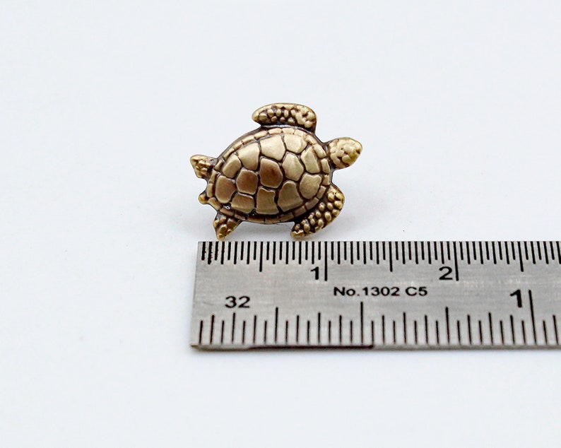 Brass Sea Turtle Tie Tac, Lapel Pin, Turtle Brooch, Gift for Him, Sea Turtle Tie Tack, Beach Accessory, Unisex Pin image 3