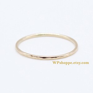 Simple gold filled hammered stacking ring. Thin gold layering band. Minimalist ring.