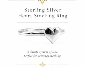 Anillo de plata de ley con forma de corazón, anillo apilable delicado, anillo de amor minimalista, anillo pequeño con forma de corazón, regalo para mamá, anillo de plata apilable