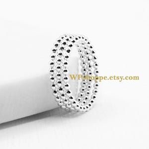 Thin bead sterling silver stacking ring. Full beaded silver ring. Minimalist wedding band. Stackable ring