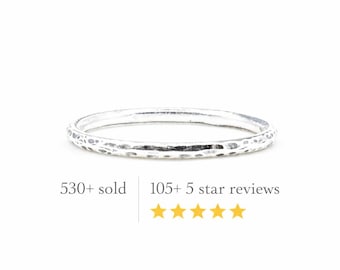 Hammered Sterling Silver Ring 1.6mm – Thin Stacking Ring, Minimal Band, Thumb Ring, Simple Everyday Jewelry, Gift for Her Him